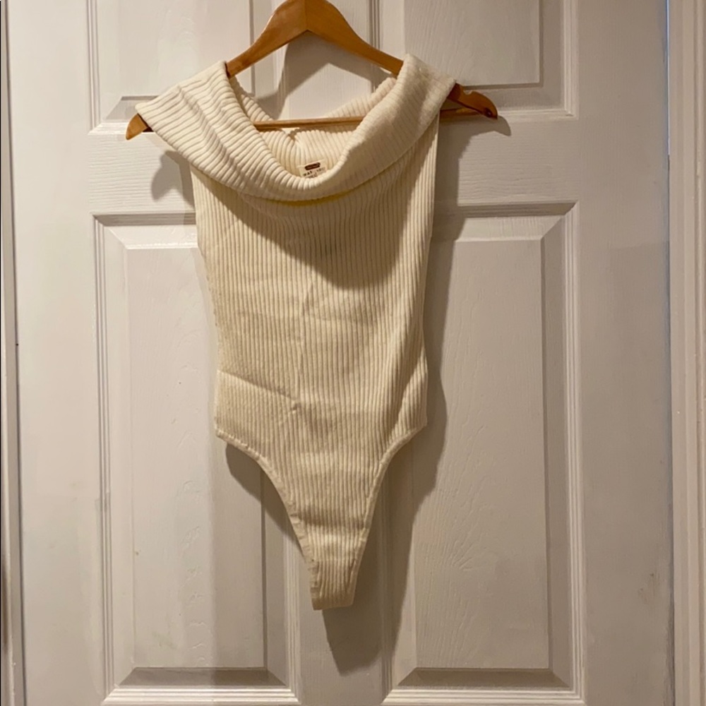 Free People Too Good Bodysuit Ribbed Knit in Ivory White size L - Picture 9 of 15